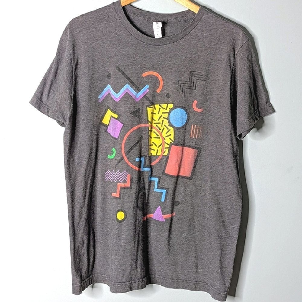tultex Charcoal Grey Cotton Blend Modern Abstract Print Graphic T-shirt Size L